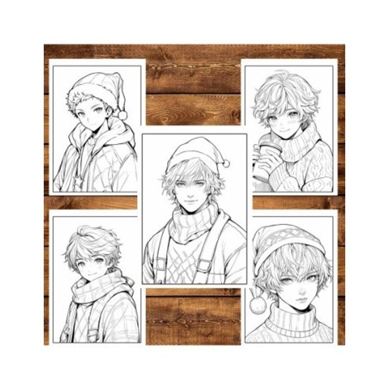 Carti si Birotica - Carti - Carti pentru copii - Carti de colorat - Carte de colorat pentru relaxare si antistres, 50 de ilustratii, Anime Christmas Boys, 106 pagini, A5 - Infinity.ro