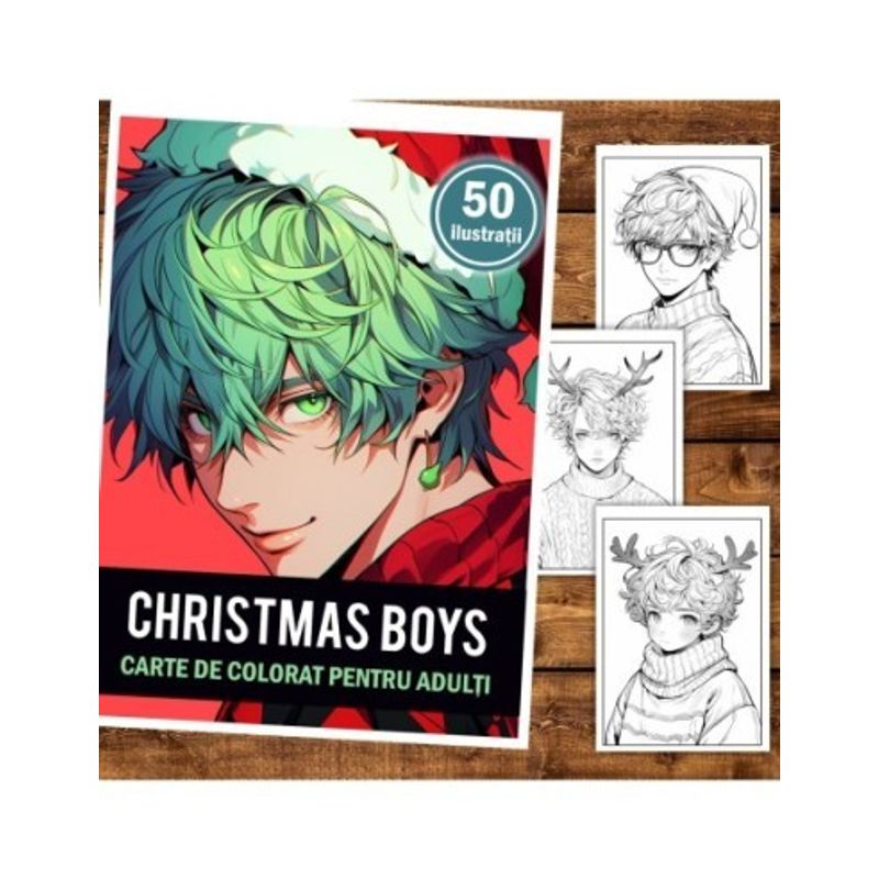 Carti si Birotica - Carti - Carti pentru copii - Carti de colorat - Carte de colorat pentru relaxare si antistres, 50 de ilustratii, Anime Christmas Boys, 106 pagini, A5 - Infinity.ro