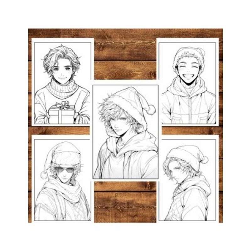 Carti si Birotica - Carti - Carti pentru copii - Carti de colorat - Carte de colorat pentru relaxare si antistres, 50 de ilustratii, Anime Christmas Boys, 106 pagini, A5 - Infinity.ro