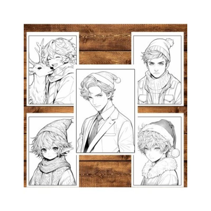 Carti si Birotica - Carti - Carti pentru copii - Carti de colorat - Carte de colorat pentru relaxare si antistres, 50 de ilustratii, Anime Christmas Boys, 106 pagini, A5 - Infinity.ro