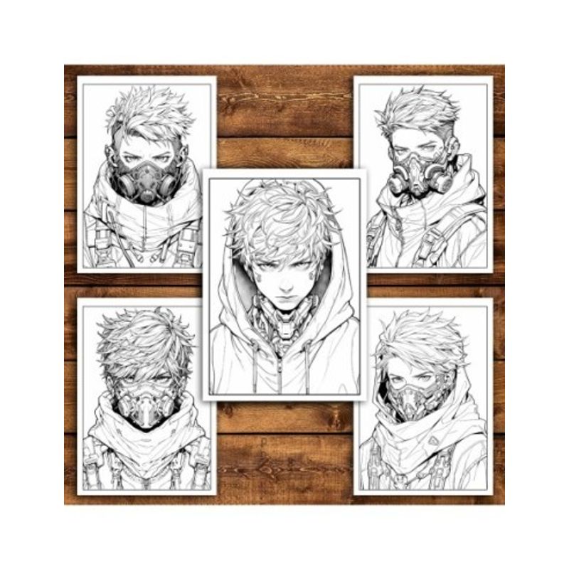 Carti si Birotica - Carti - Carti pentru copii - Carti de colorat - Carte de colorat pentru relaxare si antistres, 50 de ilustratii, Anime Cyberpunk Boys, 106 pagini, A5 - Infinity.ro