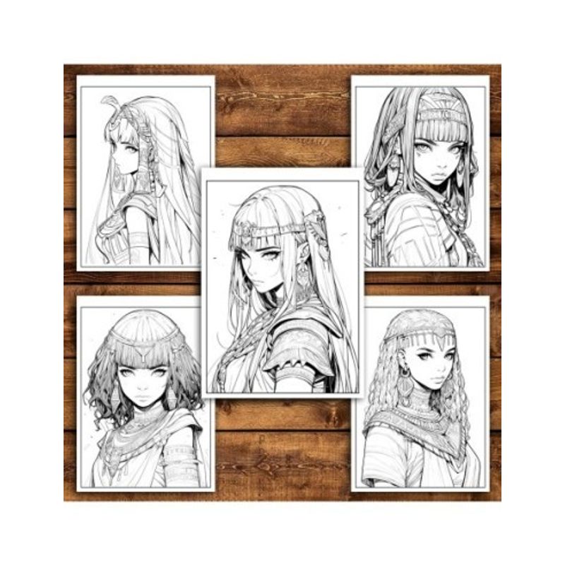 Carti si Birotica - Carti - Carti pentru copii - Carti de colorat - Carte de colorat pentru relaxare si antistres, 50 de ilustratii, Anime Egyptian Girls, 106 pagini, A5 - Infinity.ro