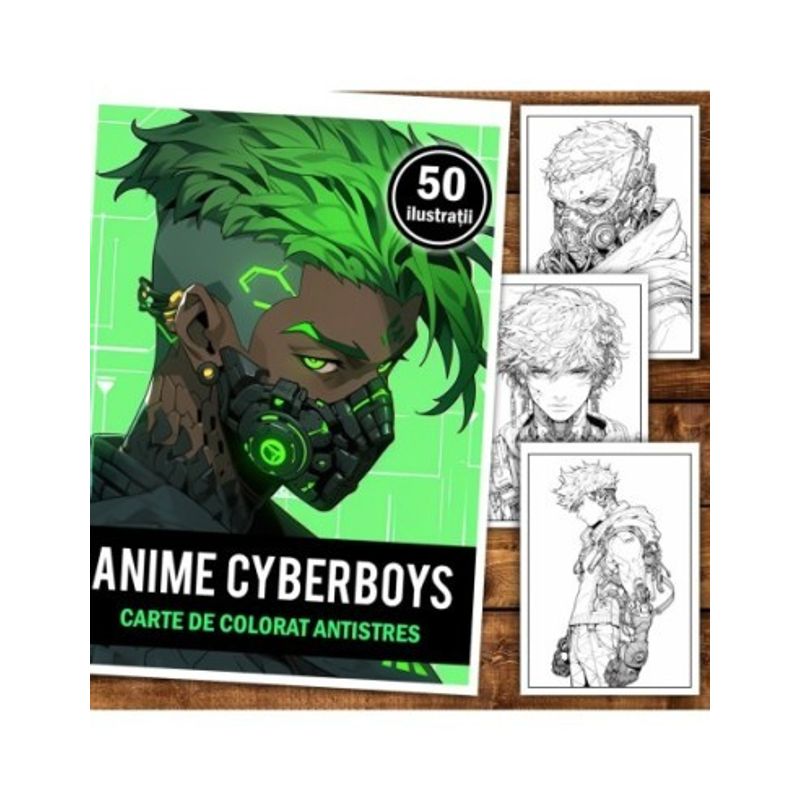 Carti si Birotica - Carti - Carti pentru copii - Carti de colorat - Carte de colorat pentru relaxare si antistres, 50 de ilustratii, Anime Cyberpunk Boys, 106 pagini, A5 - Infinity.ro
