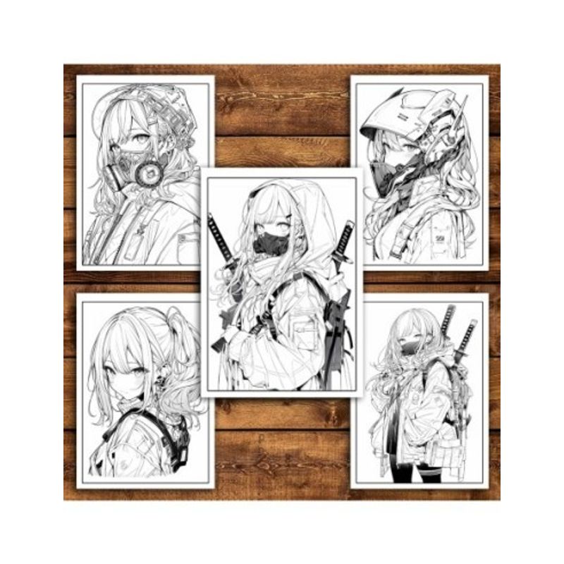 Carti si Birotica - Carti - Carti pentru copii - Carti de colorat - Carte de colorat pentru relaxare si antistres, 50 de ilustratii, Anime Cyberpunk Girls, 106 pagini, A5 - Infinity.ro