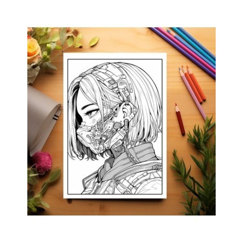 Carti si Birotica - Carti - Carti pentru copii - Carti de colorat - Carte de colorat pentru relaxare si antistres, 50 de ilustratii, Anime Cyberpunk Girls, 106 pagini, A5 - Infinity.ro