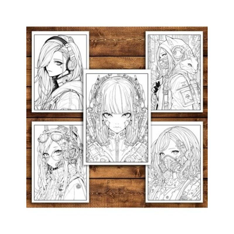 Carti si Birotica - Carti - Carti pentru copii - Carti de colorat - Carte de colorat pentru relaxare si antistres, 50 de ilustratii, Anime Cyberpunk Girls, 106 pagini, A5 - Infinity.ro
