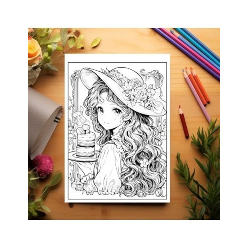 Carti si Birotica - Carti - Carti pentru copii - Carti de colorat - Carte de colorat pentru relaxare si antistres, 50 de ilustratii, Anime Dessert Girls - VolumulI I, 106 pagini, A5 - Infinity.ro