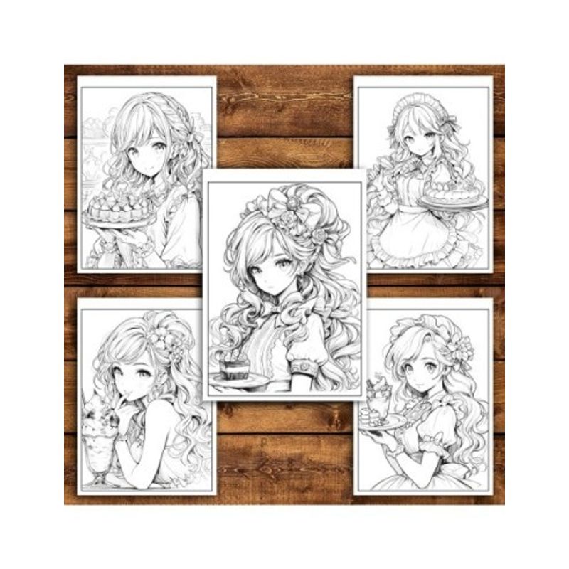 Carti si Birotica - Carti - Carti pentru copii - Carti de colorat - Carte de colorat pentru relaxare si antistres, 50 de ilustratii, Anime Dessert Girls - VolumulI I, 106 pagini, A5 - Infinity.ro