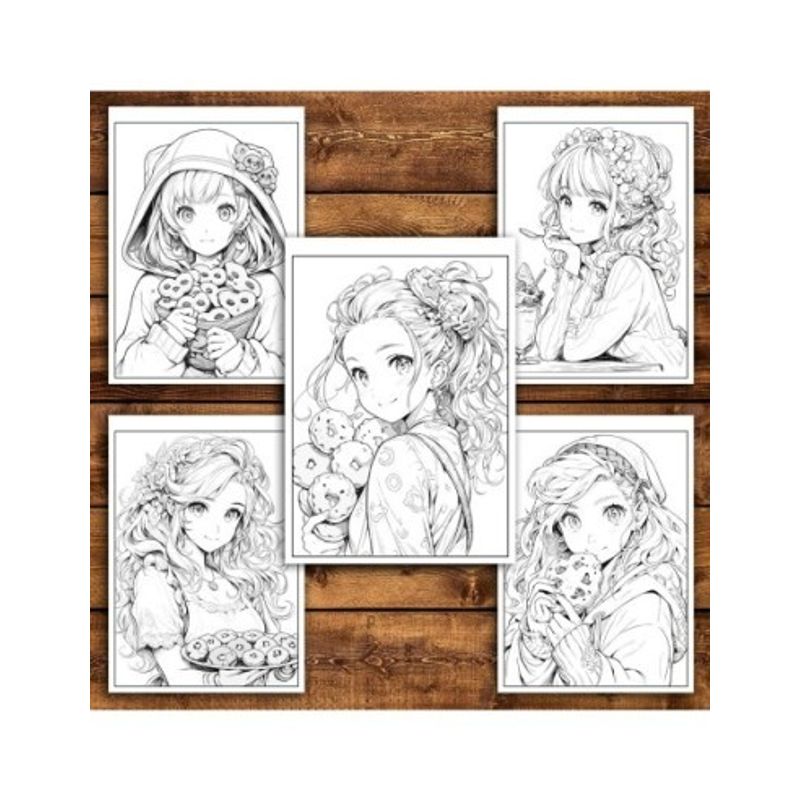 Carti si Birotica - Carti - Carti pentru copii - Carti de colorat - Carte de colorat pentru relaxare si antistres, 50 de ilustratii, Anime Dessert Girls - VolumulI I, 106 pagini, A5 - Infinity.ro