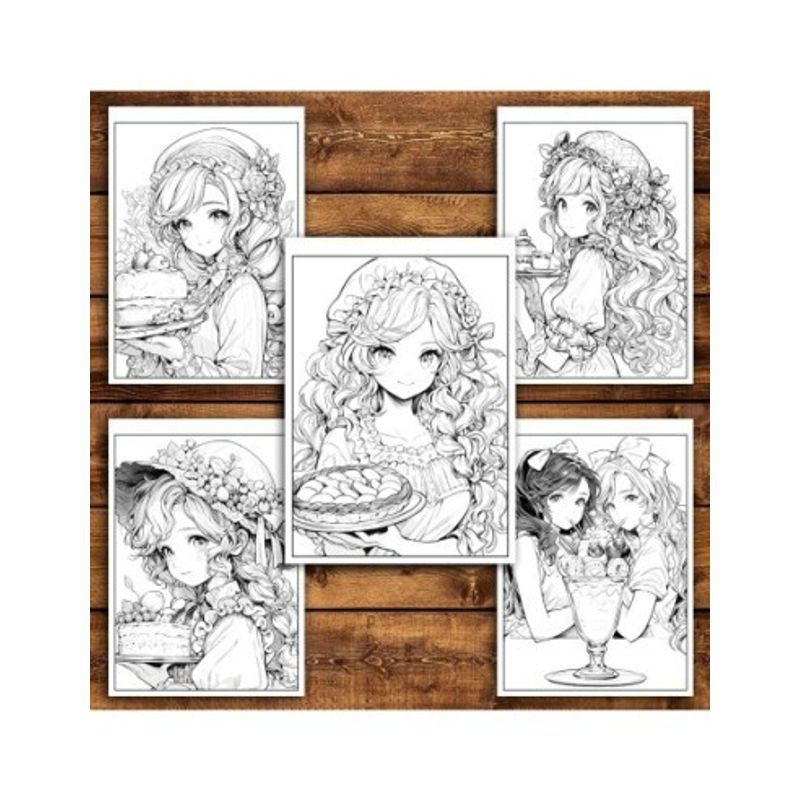 Carti si Birotica - Carti - Carti pentru copii - Carti de colorat - Carte de colorat pentru relaxare si antistres, 50 de ilustratii, Anime Dessert Girls - Volumul I, 106 pagini, A5 - Infinity.ro