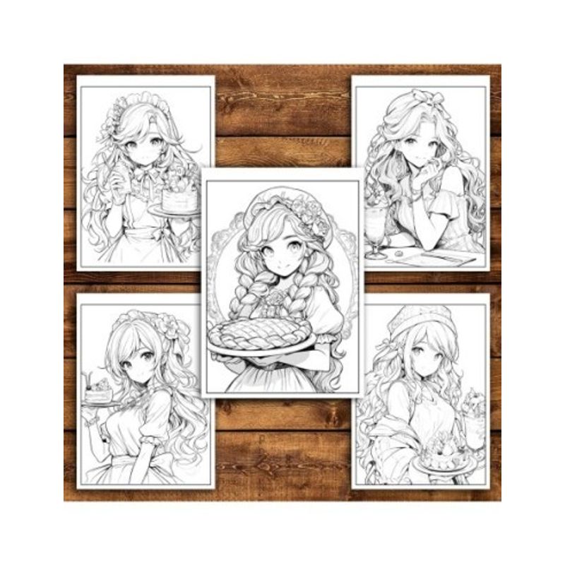 Carti si Birotica - Carti - Carti pentru copii - Carti de colorat - Carte de colorat pentru relaxare si antistres, 50 de ilustratii, Anime Dessert Girls - Volumul I, 106 pagini, A5 - Infinity.ro