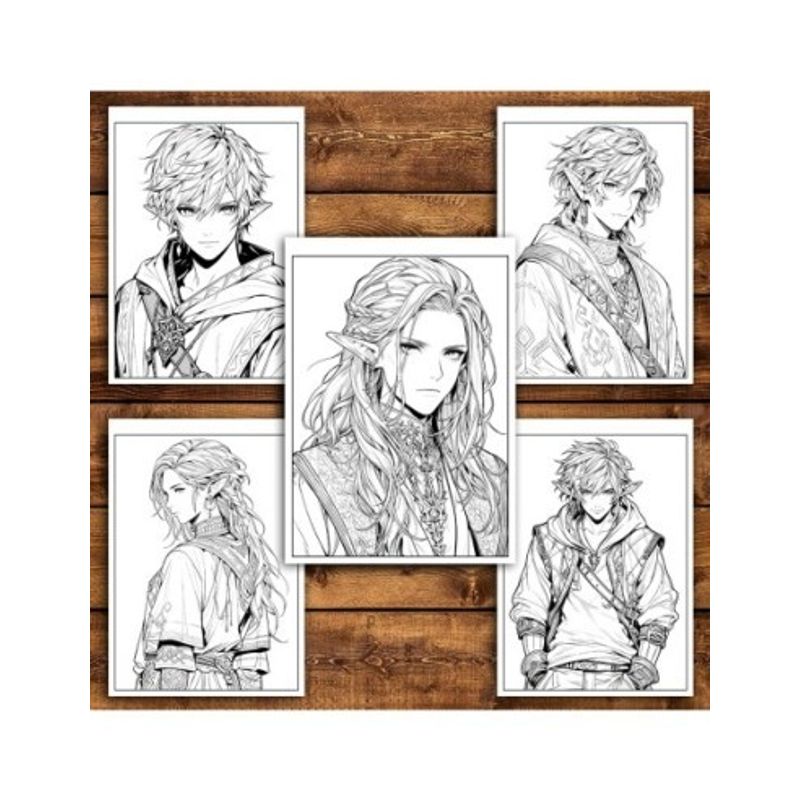 Carti si Birotica - Carti - Carti pentru copii - Carti de colorat - Carte de colorat pentru relaxare si antistres, 50 de ilustratii, Anime Elf Boys - Volumul II, 106 pagini, A5 - Infinity.ro