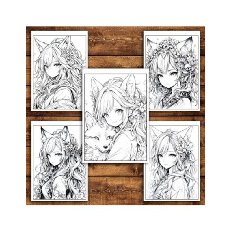 Carti si Birotica - Carti - Carti pentru copii - Carti de colorat - Carte de colorat pentru relaxare si antistres, 50 de ilustratii, Anime Fox Girls - Volumul II, 106 pagini, A5 - Infinity.ro