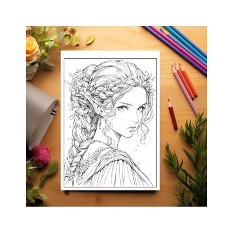 Carti si Birotica - Carti - Carti pentru copii - Carti de colorat - Carte de colorat pentru relaxare si antistres, 50 de ilustratii, Anime Elf Girls - Volumul II, 106 pagini, A5 - Infinity.ro
