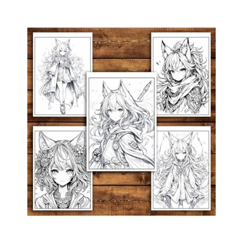 Carti si Birotica - Carti - Carti pentru copii - Carti de colorat - Carte de colorat pentru relaxare si antistres, 50 de ilustratii, Anime Fox Girls - Volumul II, 106 pagini, A5 - Infinity.ro