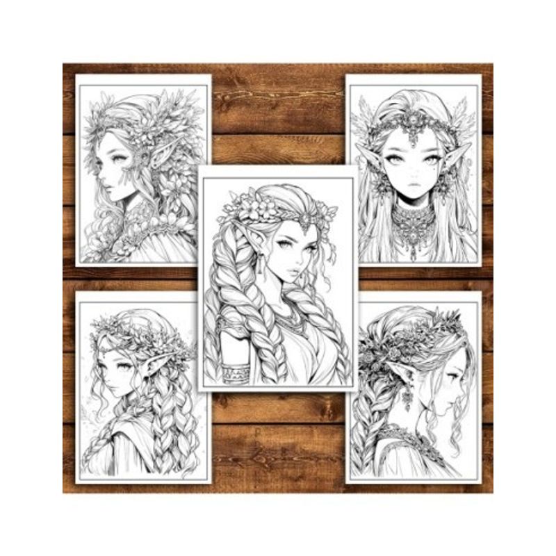 Carti si Birotica - Carti - Carti pentru copii - Carti de colorat - Carte de colorat pentru relaxare si antistres, 50 de ilustratii, Anime Elf Girls - Volumul II, 106 pagini, A5 - Infinity.ro