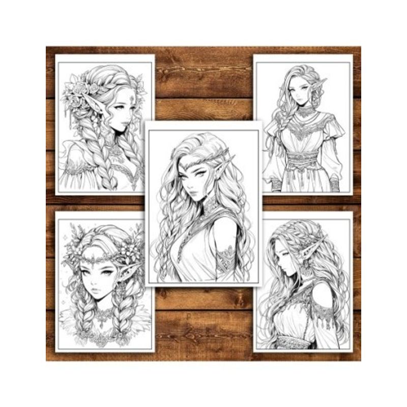 Carti si Birotica - Carti - Carti pentru copii - Carti de colorat - Carte de colorat pentru relaxare si antistres, 50 de ilustratii, Anime Elf Girls - Volumul II, 106 pagini, A5 - Infinity.ro