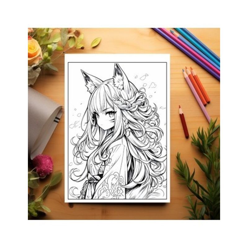 Carti si Birotica - Carti - Carti pentru copii - Carti de colorat - Carte de colorat pentru relaxare si antistres, 50 de ilustratii, Anime Fox Girls - Volumul II, 106 pagini, A5 - Infinity.ro