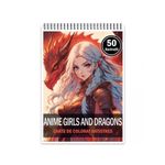 Carti si Birotica - Carti - Carti pentru copii - Carti de colorat - Carte de colorat pentru relaxare si antistres, 50 de ilustratii, Anime Girls and Dragons, 106 pagini, A5 - Infinity.ro