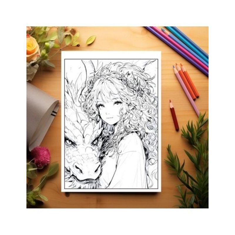 Carti si Birotica - Carti - Carti pentru copii - Carti de colorat - Carte de colorat pentru relaxare si antistres, 50 de ilustratii, Anime Girls and Dragons, 106 pagini, A5 - Infinity.ro