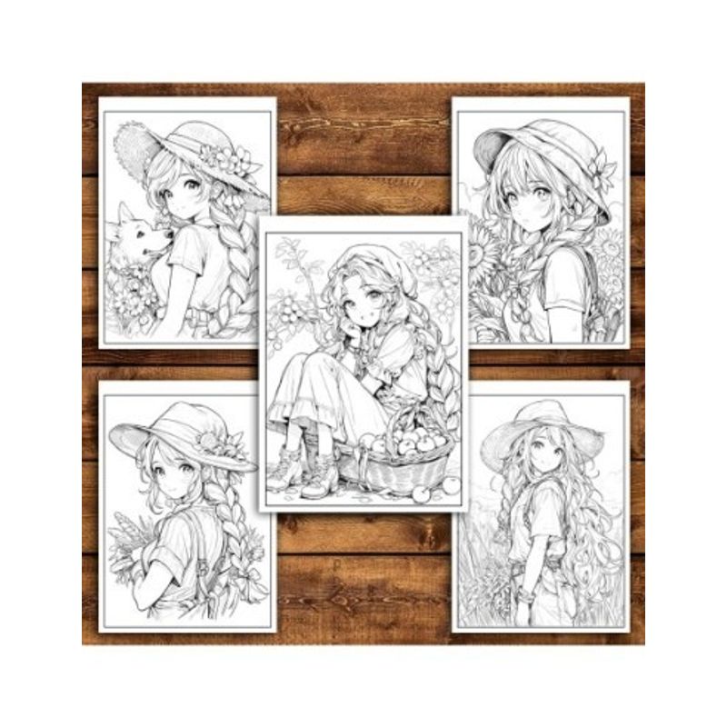 Carti si Birotica - Carti - Carti pentru copii - Carti de colorat - Carte de colorat pentru relaxare si antistres, 50 de ilustratii, Anime Farmer Girls - Volumul II, 106 pagini, A5 - Infinity.ro