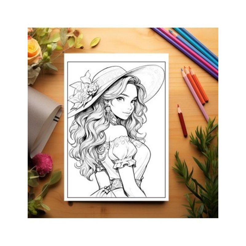 Carti si Birotica - Carti - Carti pentru copii - Carti de colorat - Carte de colorat pentru relaxare si antistres, 50 de ilustratii, Anime Fete cu Palarii - Volumul II, 106 pagini, A5 - Infinity.ro