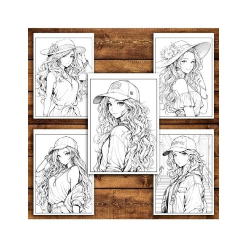 Carti si Birotica - Carti - Carti pentru copii - Carti de colorat - Carte de colorat pentru relaxare si antistres, 50 de ilustratii, Anime Fete cu Palarii - Volumul II, 106 pagini, A5 - Infinity.ro