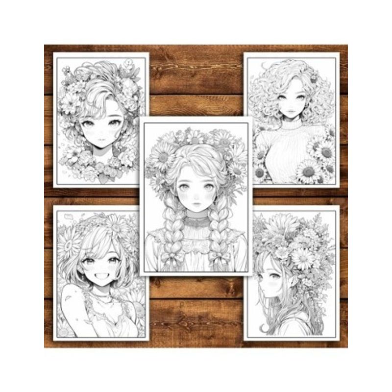 Carti si Birotica - Carti - Carti pentru copii - Carti de colorat - Carte de colorat pentru relaxare si antistres, 50 de ilustratii, Anime Flower Girls,106 pagini, A5 - Infinity.ro