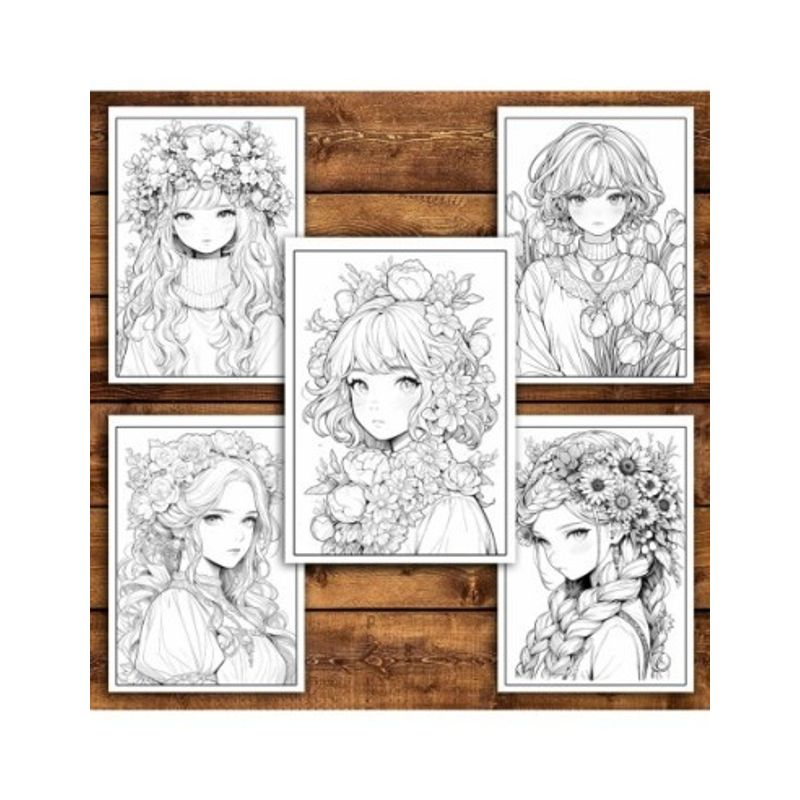 Carti si Birotica - Carti - Carti pentru copii - Carti de colorat - Carte de colorat pentru relaxare si antistres, 50 de ilustratii, Anime Flower Girls,106 pagini, A5 - Infinity.ro