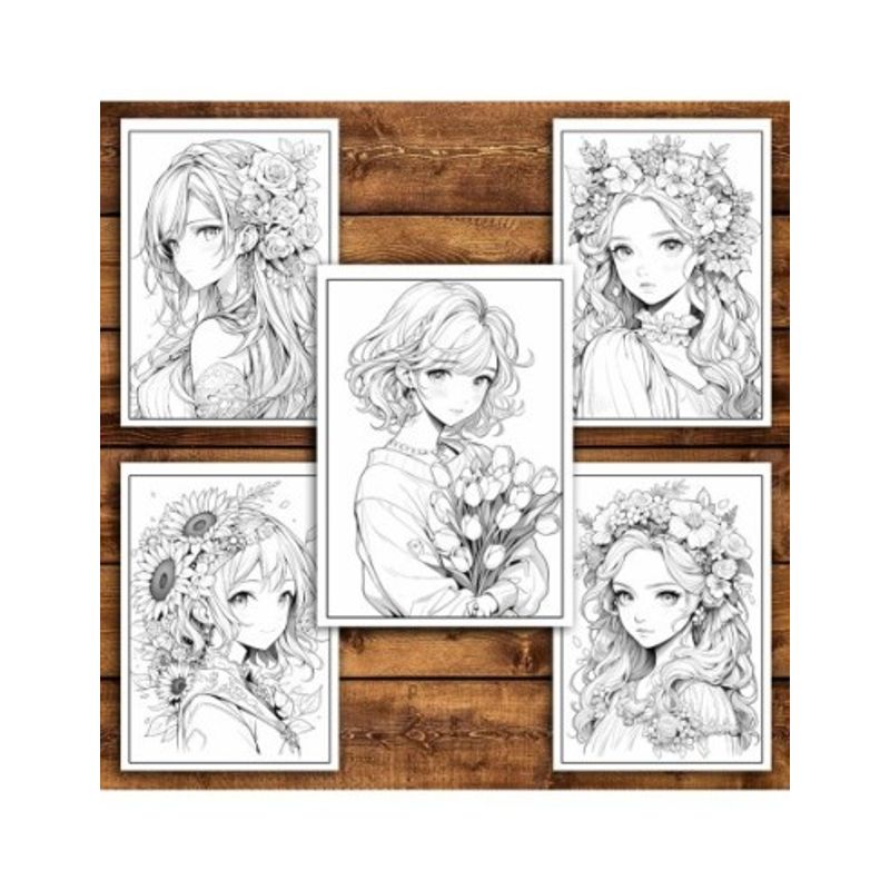 Carti si Birotica - Carti - Carti pentru copii - Carti de colorat - Carte de colorat pentru relaxare si antistres, 50 de ilustratii, Anime Flower Girls,106 pagini, A5 - Infinity.ro