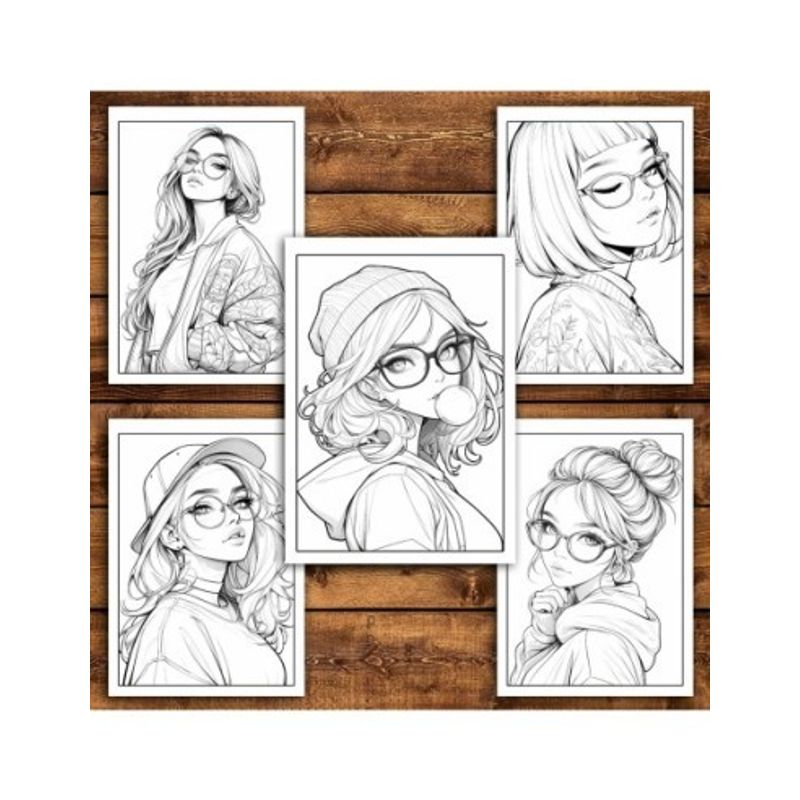 Carti si Birotica - Carti - Carti pentru copii - Carti de colorat - Carte de colorat pentru relaxare si antistres, 50 de ilustratii, Anime Hipster Girls, 106 pagini, A5 - Infinity.ro
