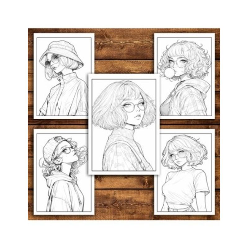 Carti si Birotica - Carti - Carti pentru copii - Carti de colorat - Carte de colorat pentru relaxare si antistres, 50 de ilustratii, Anime Hipster Girls, 106 pagini, A5 - Infinity.ro