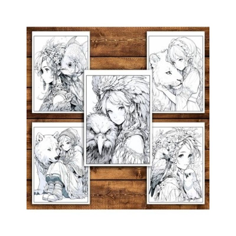 Carti si Birotica - Carti - Carti pentru copii - Carti de colorat - Carte de colorat pentru relaxare si antistres, 50 de ilustratii, Anime Girls with Animals, 106 pagini, A5 - Infinity.ro