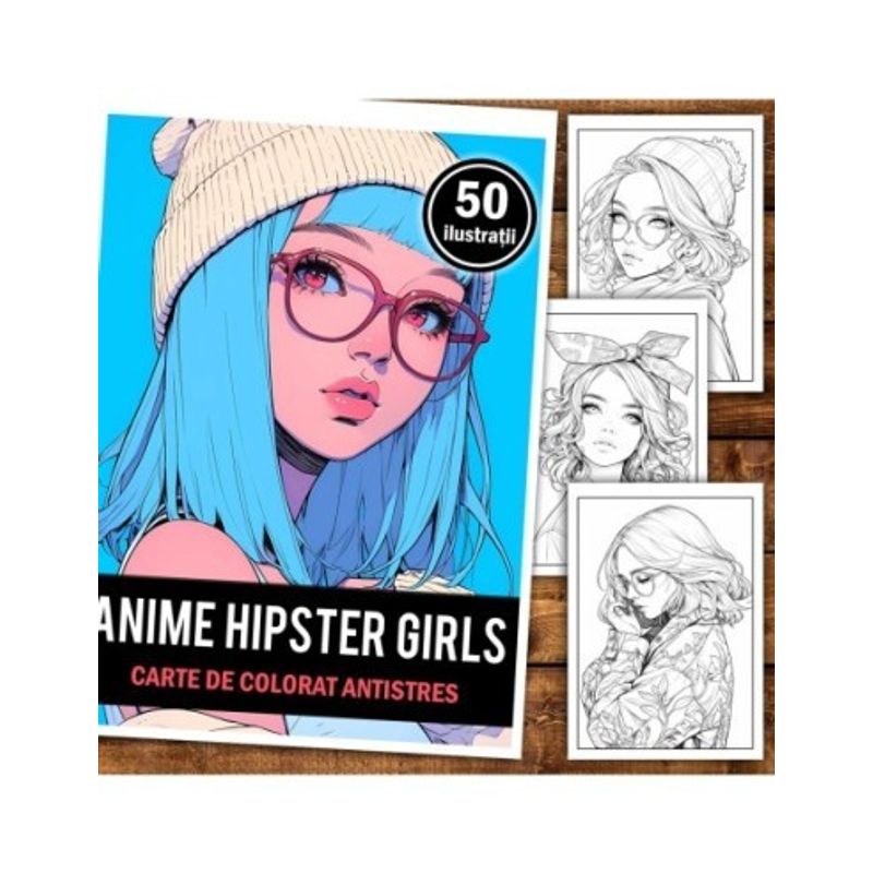 Carti si Birotica - Carti - Carti pentru copii - Carti de colorat - Carte de colorat pentru relaxare si antistres, 50 de ilustratii, Anime Hipster Girls, 106 pagini, A5 - Infinity.ro