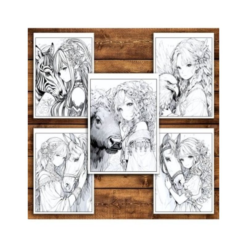 Carti si Birotica - Carti - Carti pentru copii - Carti de colorat - Carte de colorat pentru relaxare si antistres, 50 de ilustratii, Anime Girls with Animals, 106 pagini, A5 - Infinity.ro