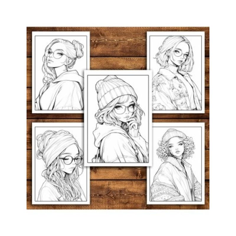 Carti si Birotica - Carti - Carti pentru copii - Carti de colorat - Carte de colorat pentru relaxare si antistres, 50 de ilustratii, Anime Hipster Girls, 106 pagini, A5 - Infinity.ro