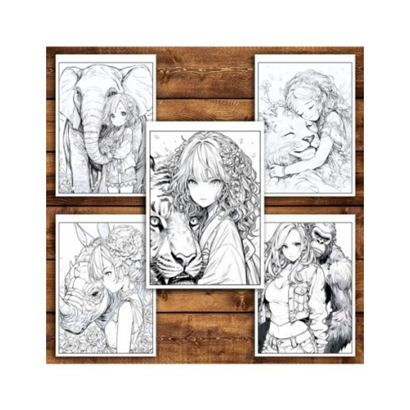 Carti si Birotica - Carti - Carti pentru copii - Carti de colorat - Carte de colorat pentru relaxare si antistres, 50 de ilustratii, Anime Girls with Animals, 106 pagini, A5 - Infinity.ro
