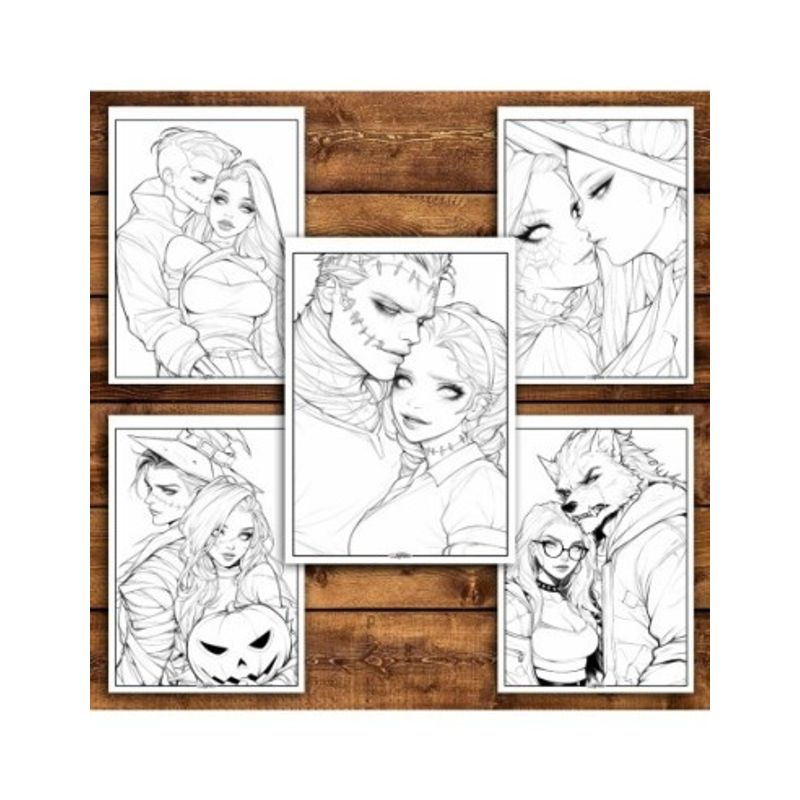 Carti si Birotica - Carti - Carti pentru copii - Carti de colorat - Carte de colorat pentru relaxare si antistres, 50 de ilustratii, Anime Halloween Couples, 106 pagini, A5 - Infinity.ro