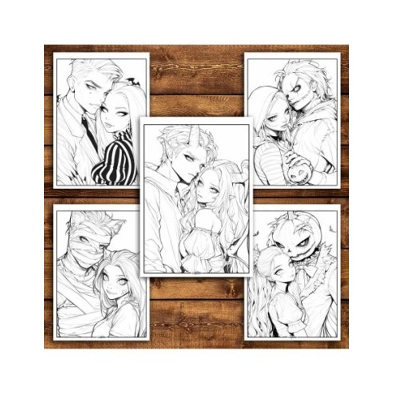 Carti si Birotica - Carti - Carti pentru copii - Carti de colorat - Carte de colorat pentru relaxare si antistres, 50 de ilustratii, Anime Halloween Couples, 106 pagini, A5 - Infinity.ro