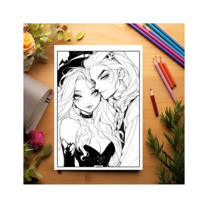 Carti si Birotica - Carti - Carti pentru copii - Carti de colorat - Carte de colorat pentru relaxare si antistres, 50 de ilustratii, Anime Halloween Couples, 106 pagini, A5 - Infinity.ro