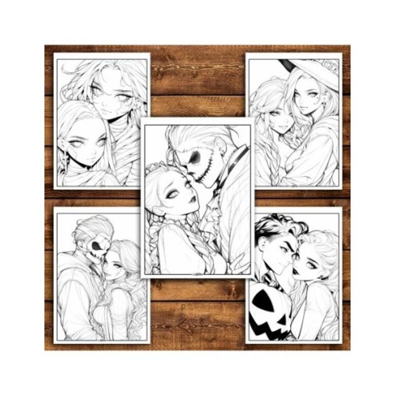 Carti si Birotica - Carti - Carti pentru copii - Carti de colorat - Carte de colorat pentru relaxare si antistres, 50 de ilustratii, Anime Halloween Couples, 106 pagini, A5 - Infinity.ro