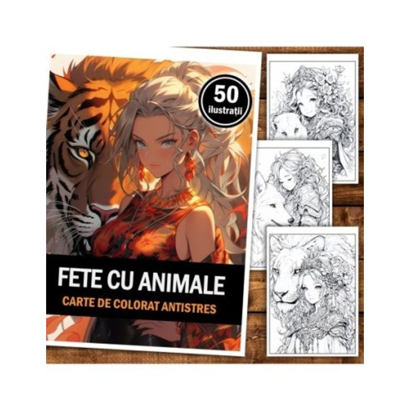 Carti si Birotica - Carti - Carti pentru copii - Carti de colorat - Carte de colorat pentru relaxare si antistres, 50 de ilustratii, Anime Girls with Animals, 106 pagini, A5 - Infinity.ro