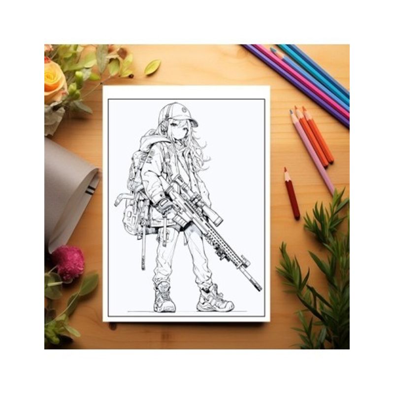 Carti si Birotica - Carti - Carti pentru copii - Carti de colorat - Carte de colorat pentru relaxare si antistres, 50 de ilustratii, Anime Girls with Guns, 106 pagini, A5 - Infinity.ro