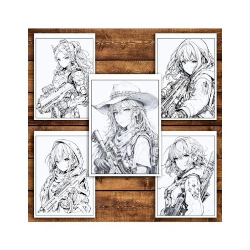 Carti si Birotica - Carti - Carti pentru copii - Carti de colorat - Carte de colorat pentru relaxare si antistres, 50 de ilustratii, Anime Girls with Guns, 106 pagini, A5 - Infinity.ro
