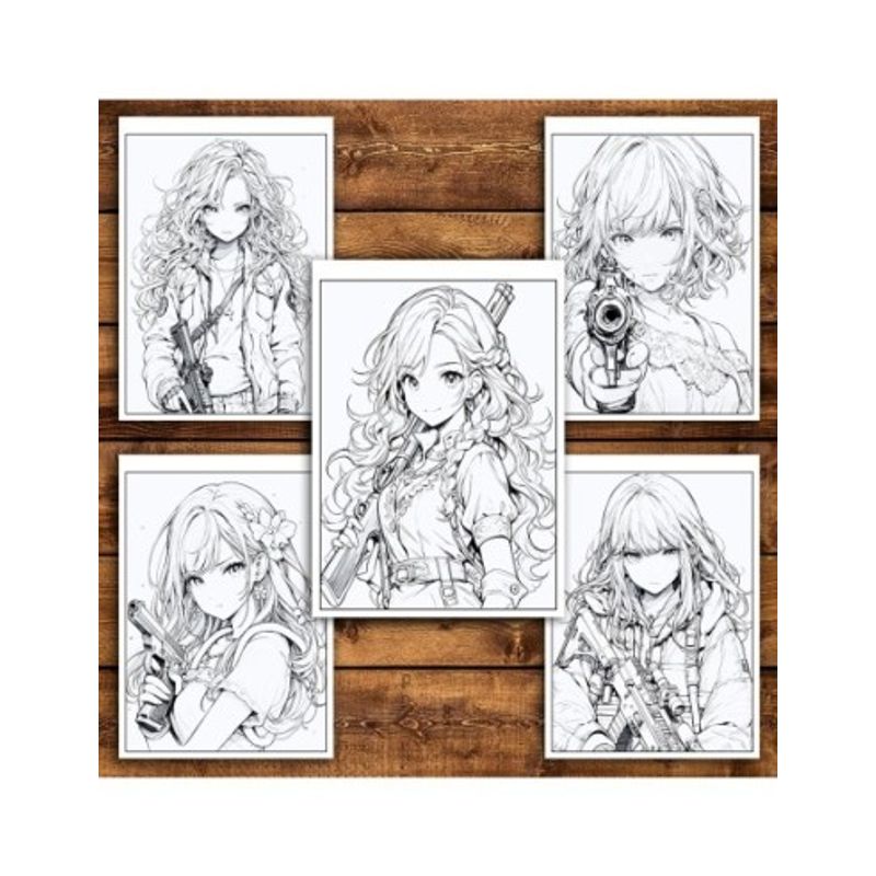Carti si Birotica - Carti - Carti pentru copii - Carti de colorat - Carte de colorat pentru relaxare si antistres, 50 de ilustratii, Anime Girls with Guns, 106 pagini, A5 - Infinity.ro