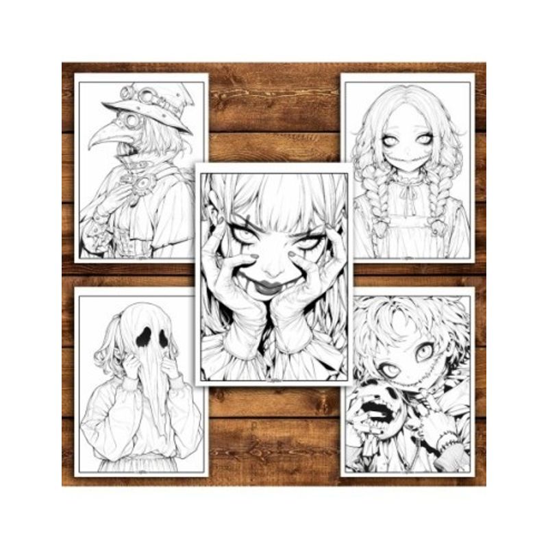 Carti si Birotica - Carti - Carti pentru copii - Carti de colorat - Carte de colorat pentru relaxare si antistres, 50 de ilustratii, Anime Horror Vibes, 106 pagini, A5 - Infinity.ro
