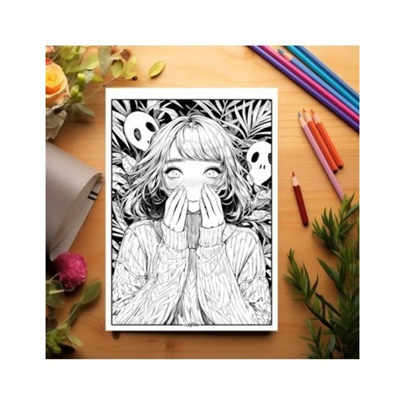Carti si Birotica - Carti - Carti pentru copii - Carti de colorat - Carte de colorat pentru relaxare si antistres, 50 de ilustratii, Anime Horror Vibes, 106 pagini, A5 - Infinity.ro