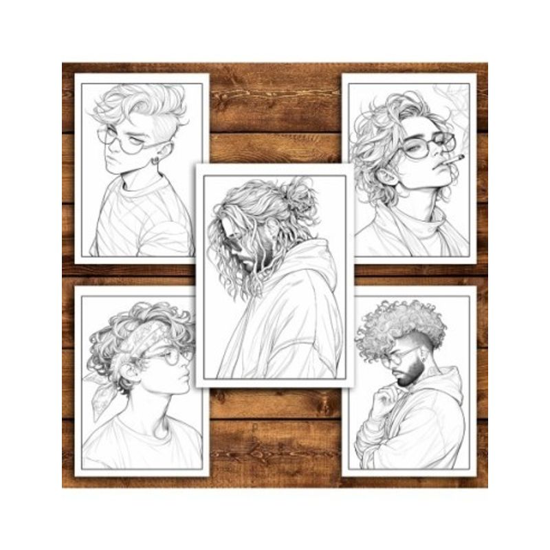 Carti si Birotica - Carti - Carti pentru copii - Carti de colorat - Carte de colorat pentru relaxare si antistres, 50 de ilustratii, Anime Hipster Boys, 106 pagini, A5 - Infinity.ro