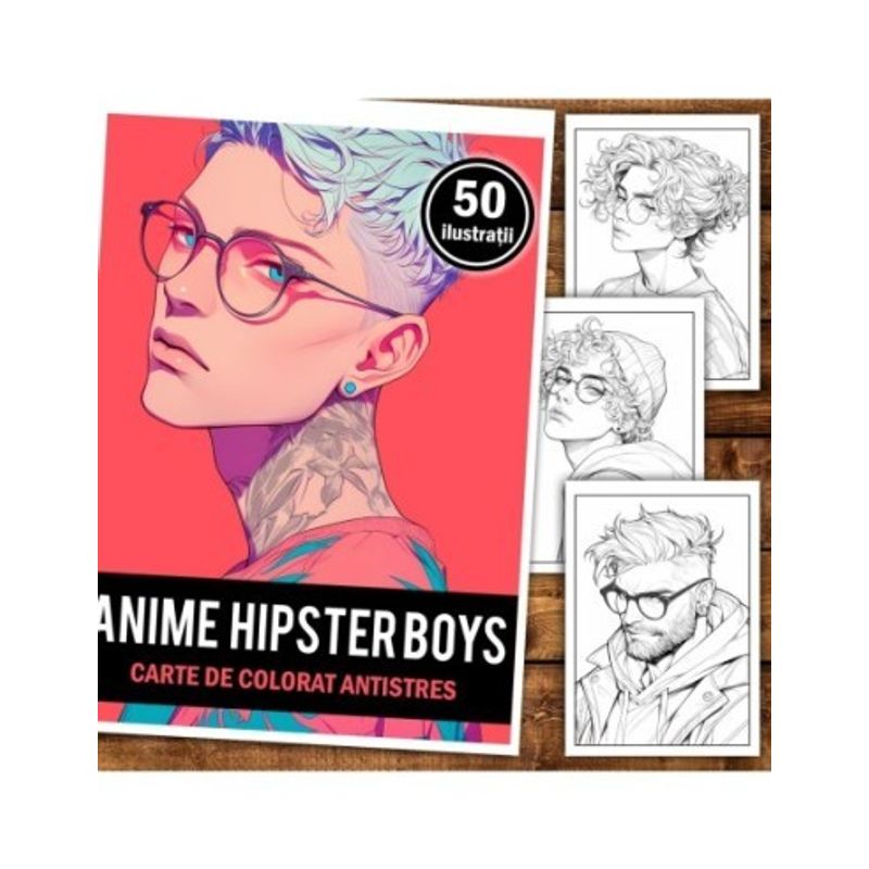 Carti si Birotica - Carti - Carti pentru copii - Carti de colorat - Carte de colorat pentru relaxare si antistres, 50 de ilustratii, Anime Hipster Boys, 106 pagini, A5 - Infinity.ro