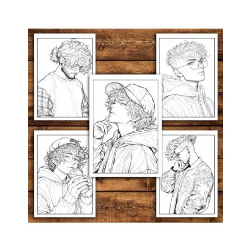 Carti si Birotica - Carti - Carti pentru copii - Carti de colorat - Carte de colorat pentru relaxare si antistres, 50 de ilustratii, Anime Hipster Boys, 106 pagini, A5 - Infinity.ro